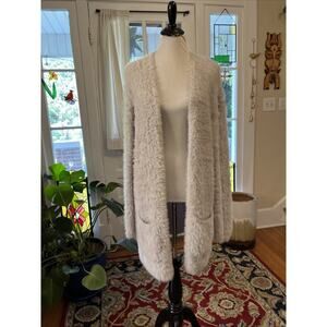 Free People Fuzzy Faux Fur Cardigan S Gray Open Front Long Oversized Boho Soft